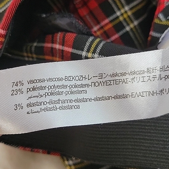 Zara Red Black Tartan Plaid High Rise Leggings Punk Grunge - Size Medium - Picture 6 of 6